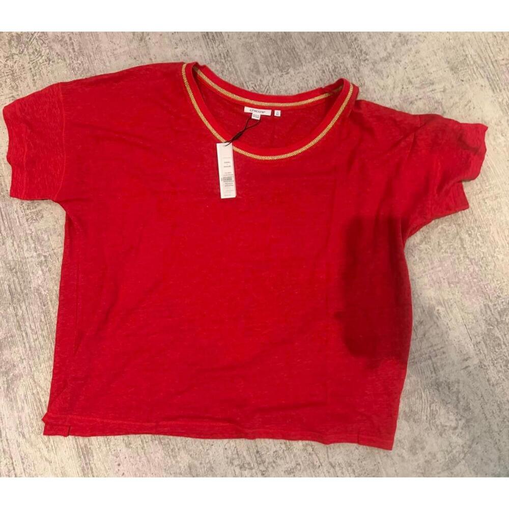 NWT Chicos Red Short Sleeve Top with Gold Trim Size 4 XXL